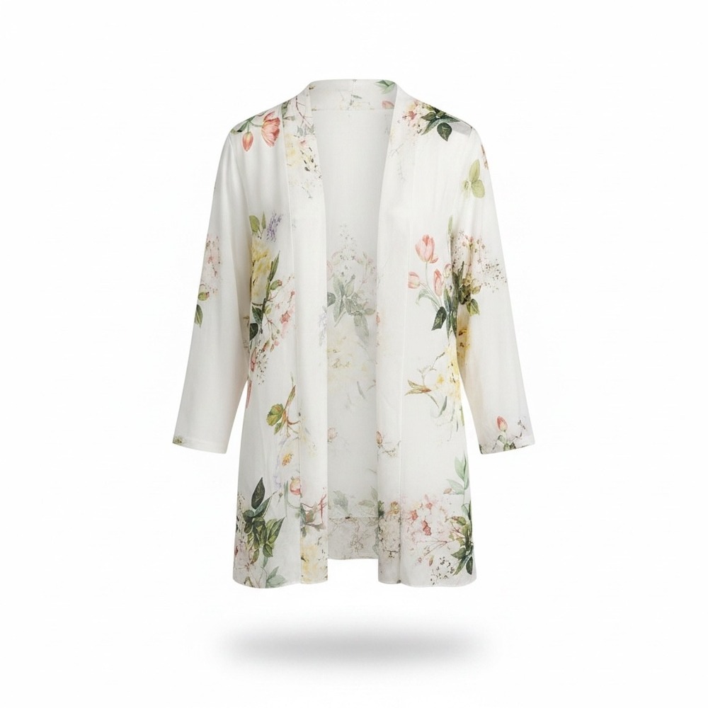 Made in Italy Floral Sheer Watercolor Kimono Cardigan Romantic Boho Layering Top - Picture 2 of 6